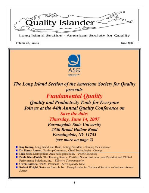 Fundamental Quality - ASQ Long Island Section