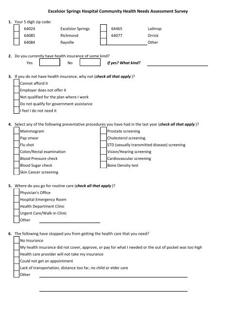 Excelsior Springs Hospital Community Health Needs Assessment