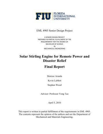 Solar Stirling Engine for Remote Power Generation - Engineering ...