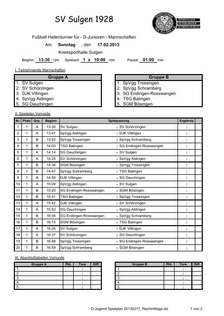 Spielplan - TSG Balingen