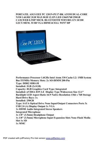 portatil asus eee pc 1201n-pu17-bk atom dual-core ... - Daxicor.com