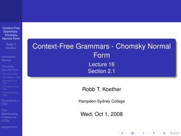 Context-Free Grammars - Chomsky Normal Form - Hampden ...