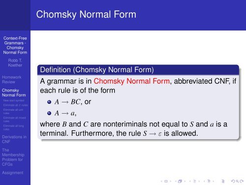 Context-Free Grammars - Chomsky Normal Form - Hampden ...