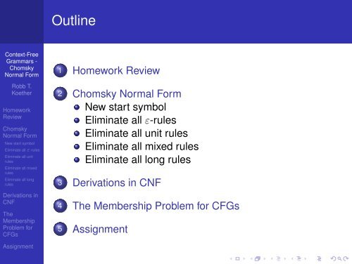 Context-Free Grammars - Chomsky Normal Form - Hampden ...