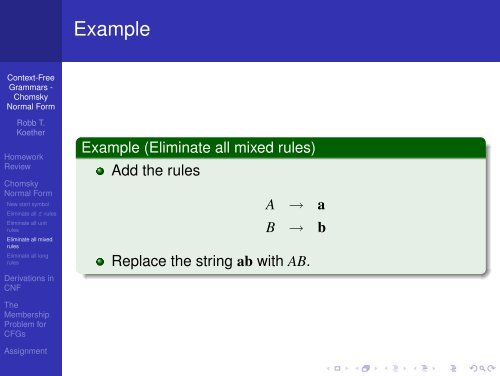 Context-Free Grammars - Chomsky Normal Form - Hampden ...