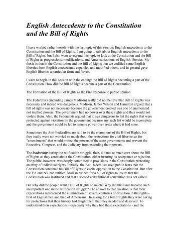 English Antecedents to the Constitution and the Bill of Rights