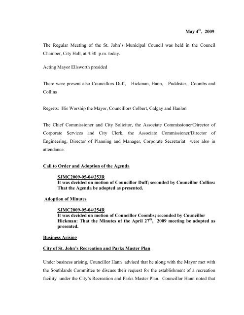 Council Minutes Monday, May 4, 2009 - City of St. John's