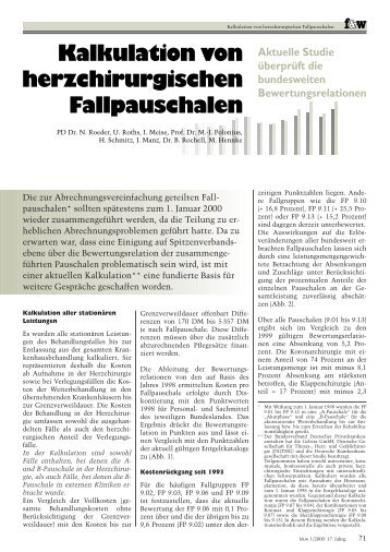 Kalkulation von herzchirurgischen Fallpauschalen - Gebera