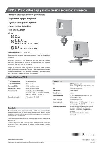 (20°C) RPP(Y) Presostatos baja y media presión seguridad intrínseca