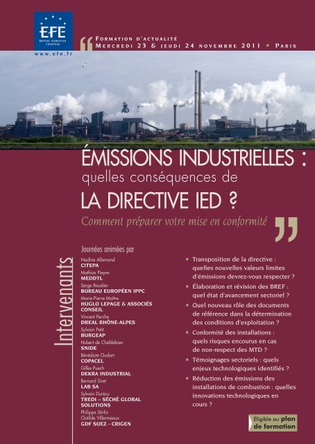 ÉMISSIONS INDUSTRIELLES : LA DIRECTIVE IED ? - Editions - Efe