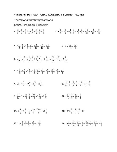 Summer Packet - Answers