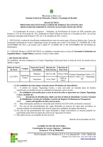 Resultado do Sorteio - IFB