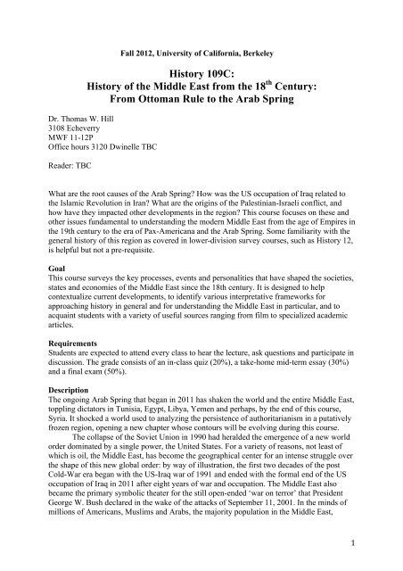 109c Syllabus T W Hill Final Pdf Department Of History Uc Berkeley