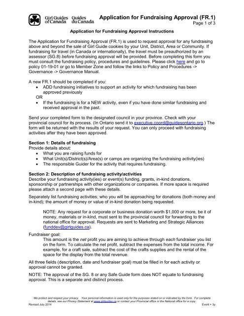 Application For Fundraising Approval Fr 1 Pdf Forms