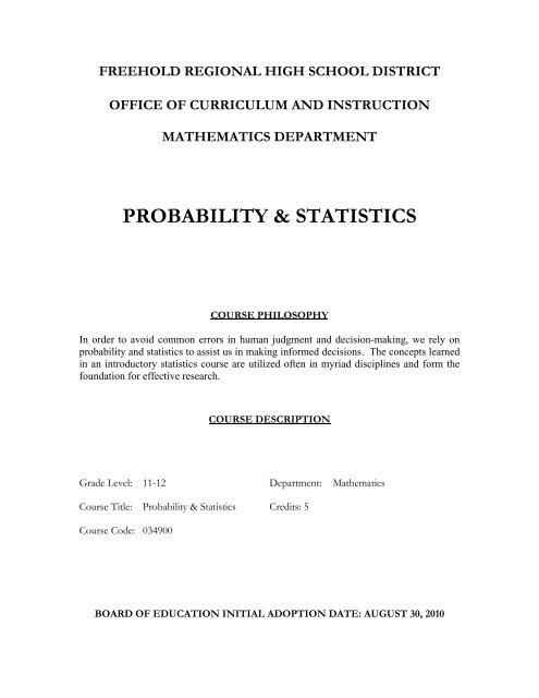 PROBABILITY & STATISTICS - Freehold Regional High School District