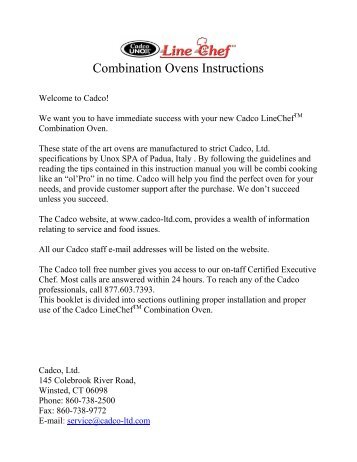 Combination Ovens Instructions - Cadco, Ltd