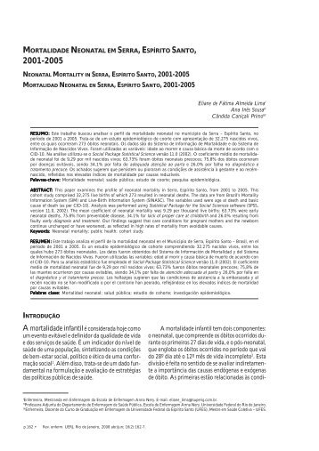 Mortalidade Neonatal em Serra, EspÃ­rito Santo, 2001-2005 - Uerj