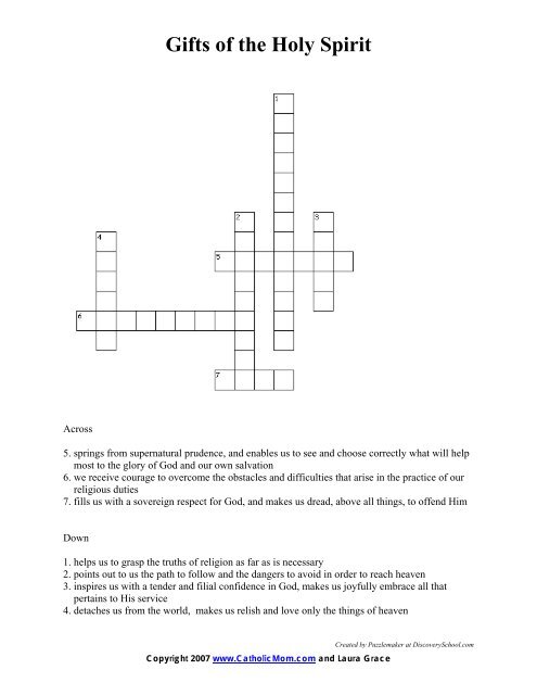 Gifts Of The Holy Spirit Crossword - Catholic Mom