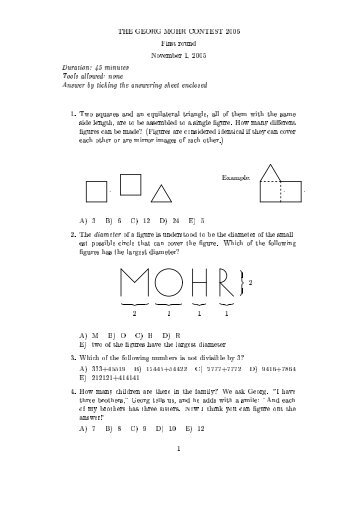 THE GEORG MOHR CONTEST 2006 First round November 1, 2005 ...