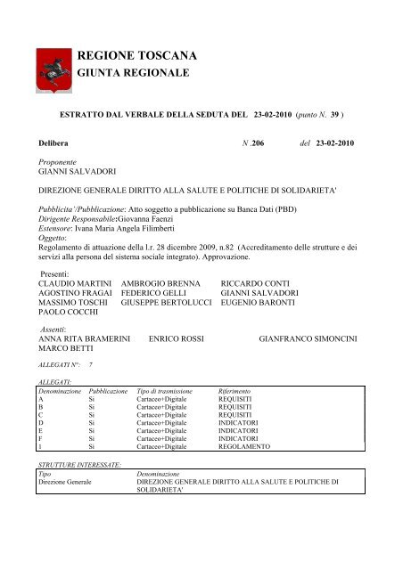 Delibera Regione Toscana 206 del 2010 - PO-Net Rete Civica di Prato