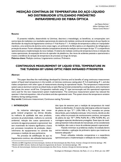 Visualizar PDF - Tecnologia em Metalurgia, Materiais e Mineração