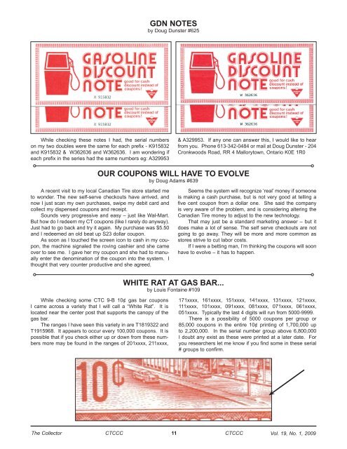 FOR SALE - Canadian Tire Coupon Collectors Club