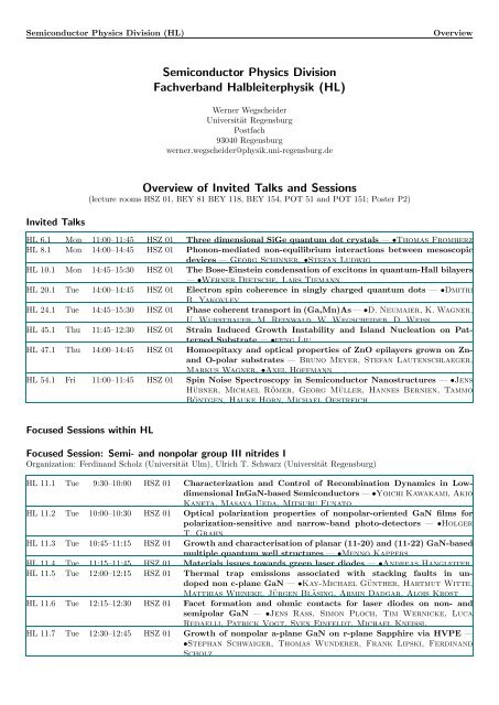 Semiconductor Physics Division Fachverband Halbleiterphysik (HL ...