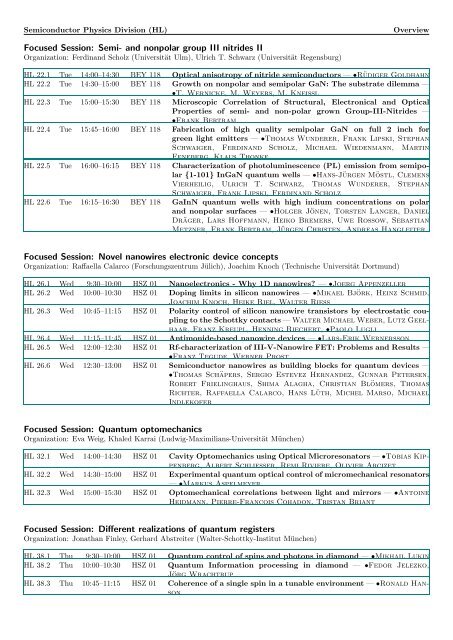 Semiconductor Physics Division Fachverband Halbleiterphysik (HL ...