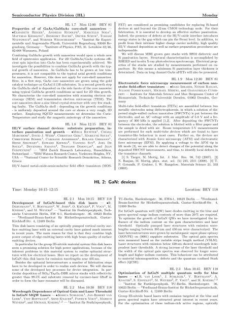 Semiconductor Physics Division Fachverband Halbleiterphysik (HL ...