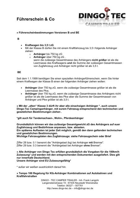 Führerschein & Co - Dingo-Tec Camper Trailer