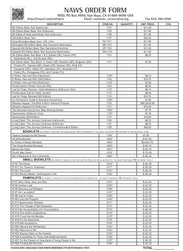 English Order Form - Narcotics Anonymous