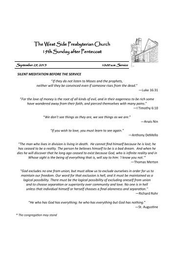 092913 letter format Bulletin - West Side Presbyterian Church