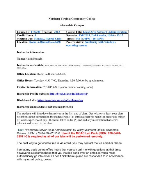 ITN 200 LAN Admin-Syllabus Fall 2013-2nd 8 weeks - Blogs at NOVA