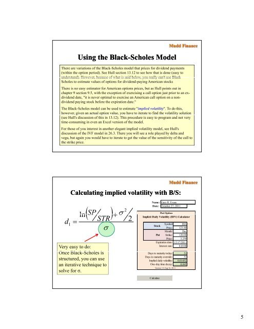 The Black-Scholes Options Pricing Model Lecture 9
