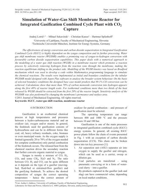 Simulation of Water-Gas Shift Membrane Reactor for Integrated ...