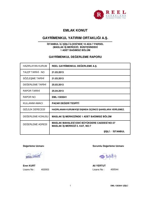 Ä°stanbul Ä°li ÅiÅli Ä°lÃ§esinde 10 Ada 7 Parsel ... - Emlak Konut GYO