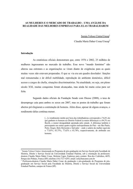 AS MULHERES E O MERCADO DE TRABALHO â UMA ANÃLISE ...