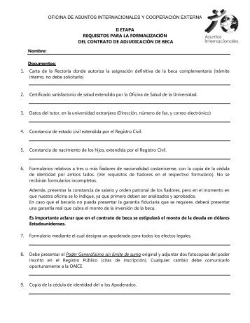 Requisitos para formalizar el contrato de beca - Oficina de Asuntos ...