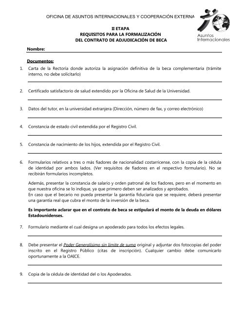 Requisitos para formalizar el contrato de beca - Oficina de Asuntos ...