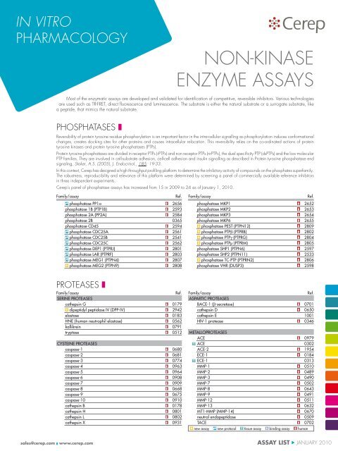 non-kInase enzyme assays - Cerep