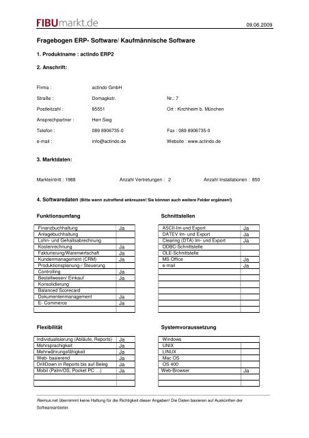 Fragebogen ERP- Software - Rechnungswesen-Portal.de