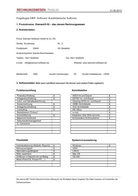 Fragebogen ERP- Software - Rechnungswesen-Portal.de