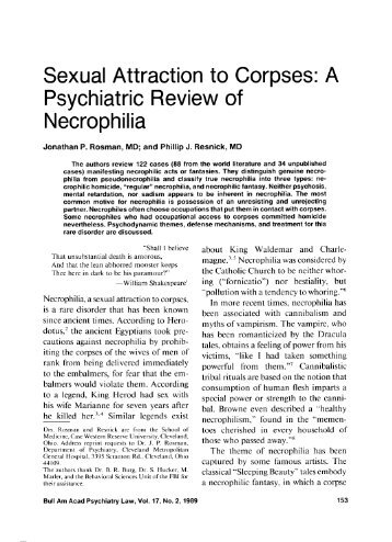 Sexual Attraction to Corpses: A Psychiatric Review of Necrophilia