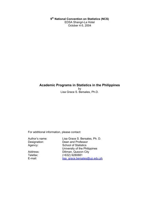 Academic Programs in Statistics in the Philippines - NSCB
