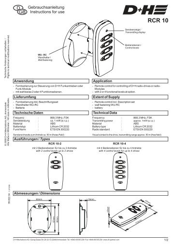 RCR 10 - Funk Fernbedienung (96KB) - D+H Mechatronic