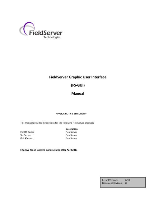 FieldServer Graphic User Interface Manual - FieldServer Technologies