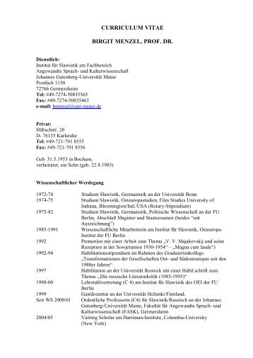 curriculum vitae birgit menzel, prof. dr. - Fachbereich Translations ...