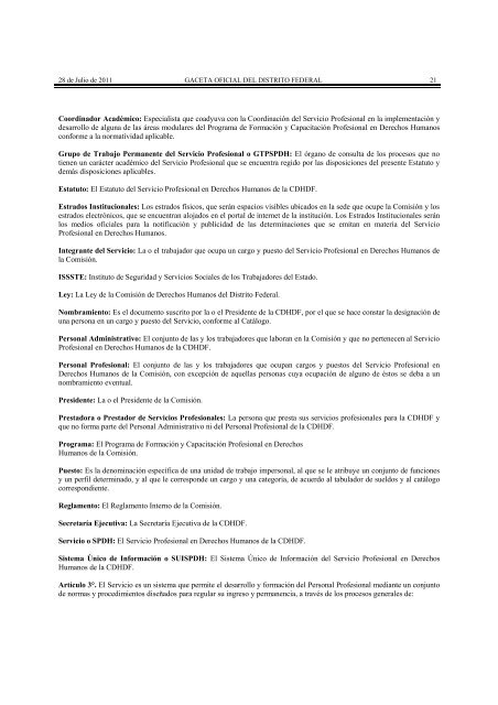 Estatuto SPDH - Comisión de Derechos Humanos del Distrito Federal