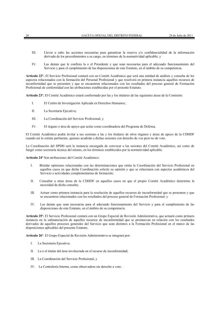 Estatuto SPDH - Comisión de Derechos Humanos del Distrito Federal