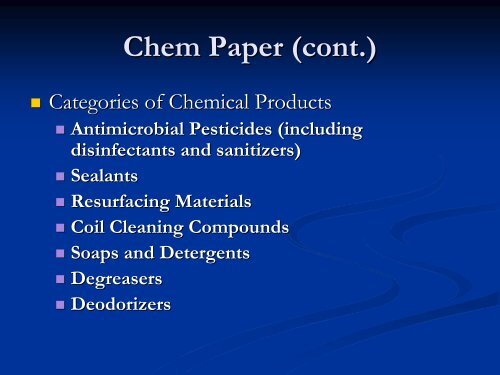 NADCA Position Paper on the Use of Chemical Products in HVAC ...